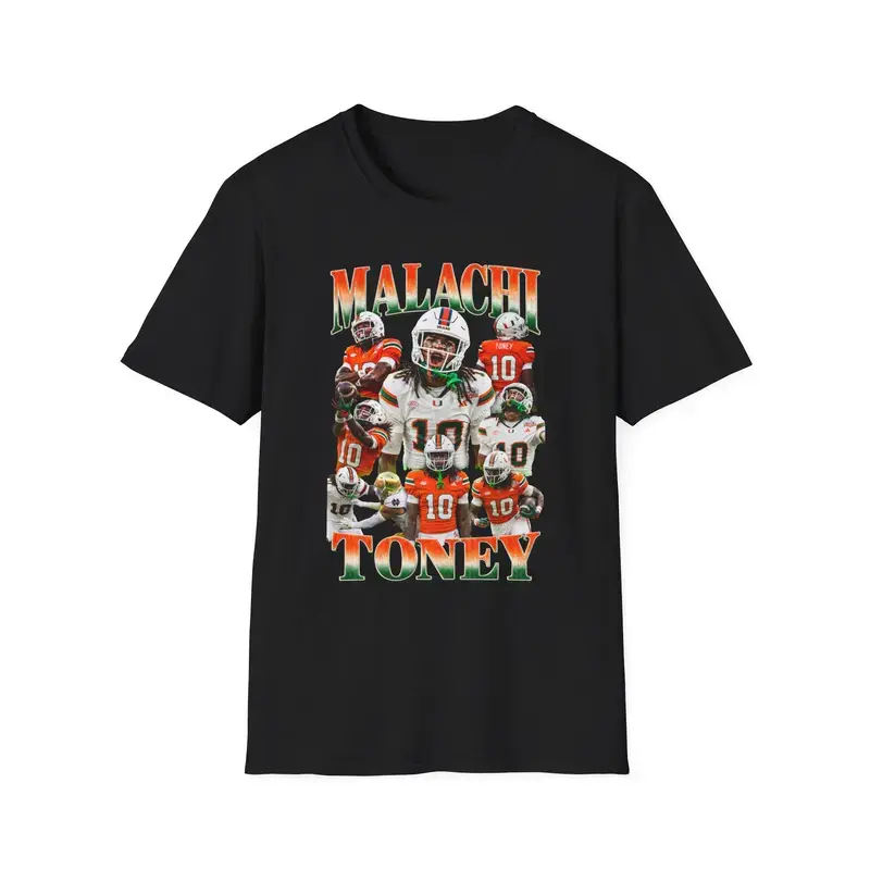 Malachi Toney Football Collage T-Shirt | Miami Hurricanes Player Tribute
