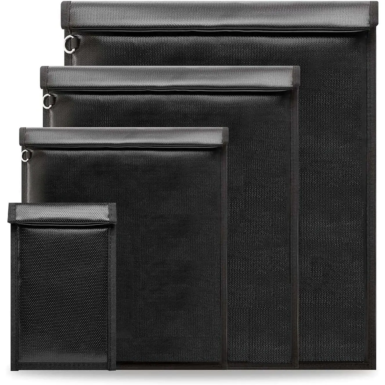 Metal Fiberglass Faraday Signal Blocker Pouches - 4-Size Set with Velcro, Fireproof RFID-Blocking Laptop Covers & Cases for Phones, Tablets, Handheld Devices, Portable Durable Protection (Black)