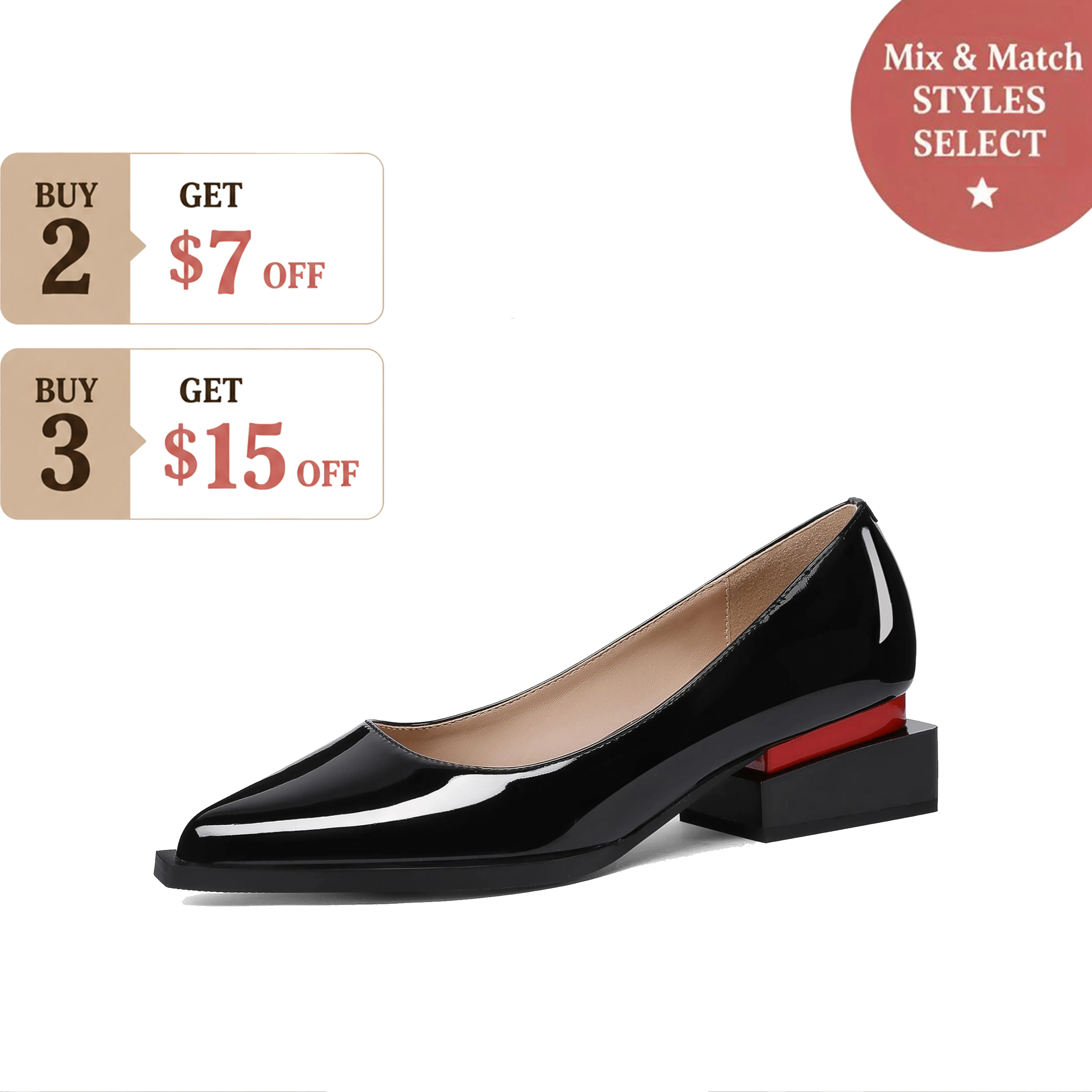 【Instant Savings】Women's Black Patent Elegant Heeled Shoes - Slip-On Dressy Loafers & Pumps, Low Block Heel, Sleek Pointed Toe, Luxe Shine - Office Wear, Street Use, Valentine's Day Gift, Statement Shoes
