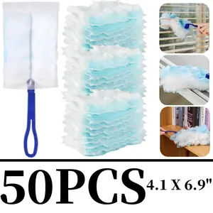 50 Pcs Multi Surface Heavy Duty Feather Dusters Kit with 1 Handle, Duster Refill Compatible with Swiffer Duster, Duster Replacement Refills for Cleaning Furniture, Blinds, Ceiling Fans and Car Household Items Home Interior