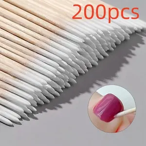 200pcs Nail Cleaning Sticks Wooden Cotton Tips Pack, Manicure Detail Correction Tool, Nail Polish Remover, Wood Stick Cleaner, Nail Maintenance, Nail Care Products