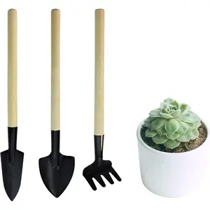 r Mini Gardening Tools, 3pcs Portable Garden Hand Tools Set, Miniature Gardening Rake Trowel and Shovel for Seedlings, Bonsai, Succulents, Herbs, Terrariums and Planting (3pcs)