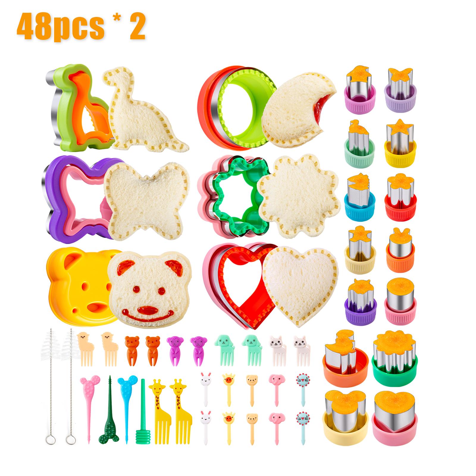 Cartoon Shaped 48Pcs Food Cutter Set, Fruit Vegetable Sandwich Cutters for Kids Bento Box School Lunch
