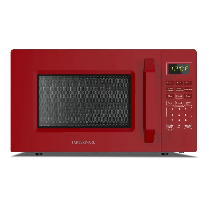 Farberware 1.1 cu ft Microwave Oven,1000W Countertop Microwave Oven with Auto Cook Menu, Red