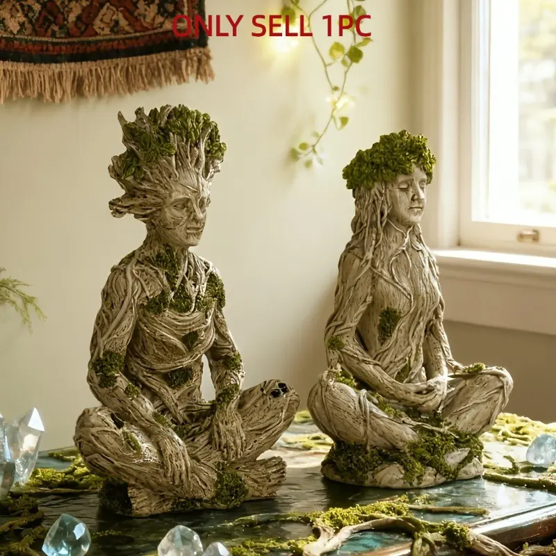 Zen Sitting Tree Fairy Resin Decorative Ornament, Ornaments Statues, Garden Patio Decor, Home Desktop Zen Landscape Craft, Indoor Outdoor Decoration, Garden Sculptures Statues, Garden Accessories