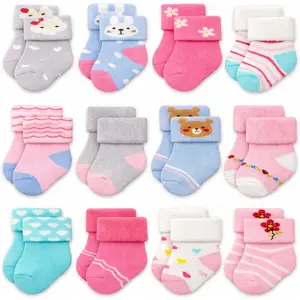 Newborn Baby Socks 0-6,6-12 Months Terry Turn Cuff Socks for Boys Girls