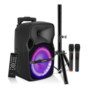 5 Core Bluetooth Party Speaker with Microphone 250 Watt Loud DJ PA System Portable Rechargeable Outdoor Karaoke System w Two Wireless Mics - ACTIVE HOME 8 2-MIC