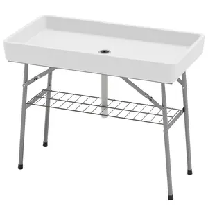 3.4ft Folding Ice Cooler Table with Drain Fill and Chill Outdoor Table Cooler with Storage Shelf for Parties Picnic BBQ Camping Wedding White
