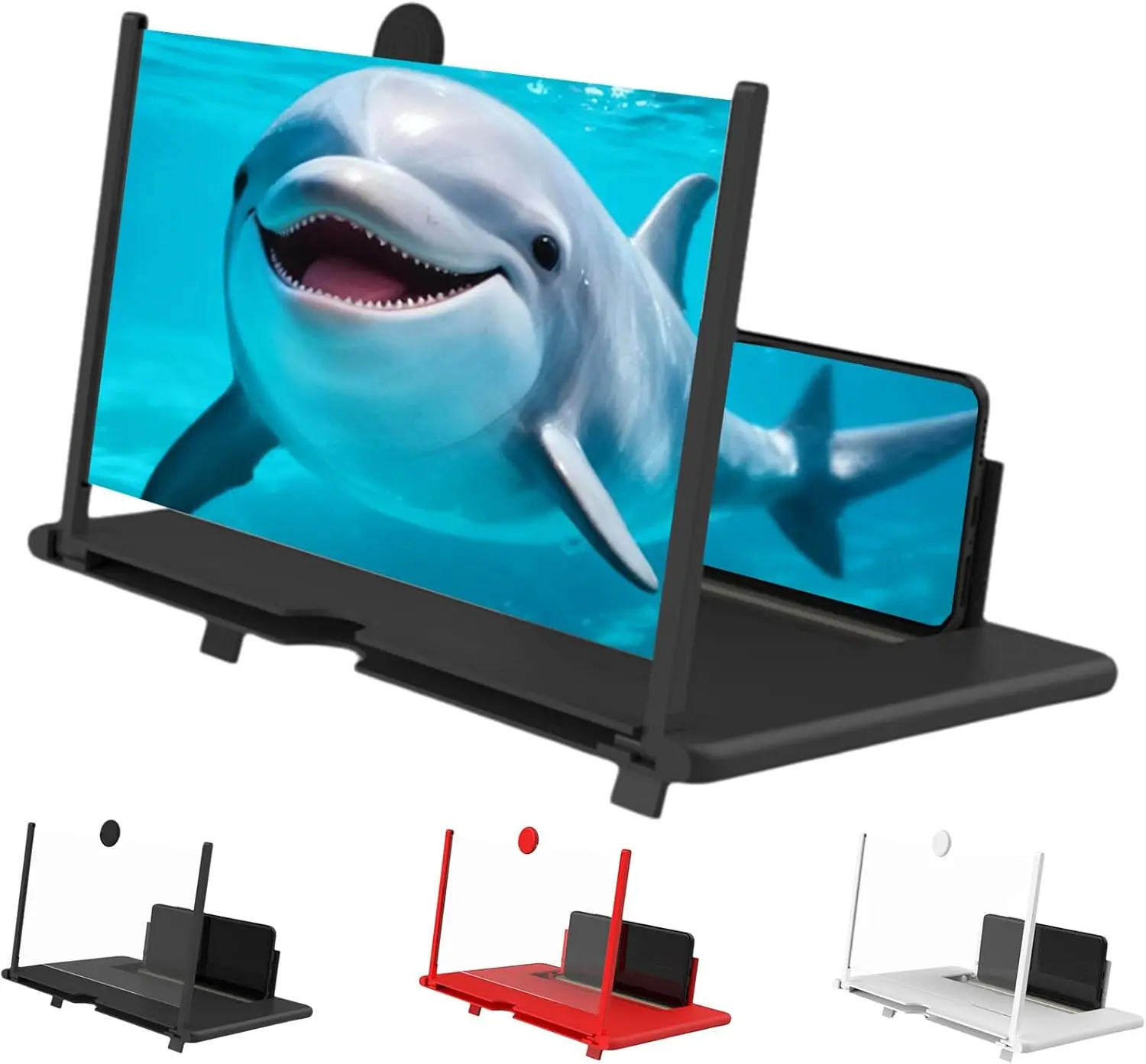 12-Inch HD Phone Screen Magnifier (2–4X Zoom) – Foldable Mobile Phone Video Amplifier with Adjustable Stand, Pull-Out Lens, Angle & Height Control, Portable Big Screen Viewer for Movies, Streaming, Gaming & Travel, Universal Smartphone Compatibility