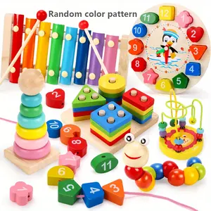 Wooden Montessori Toy, 1 Set Colorful Tower & Octave Bell & Colorful Twister & Rotating Tree & Beaded Clock, Birthday Gift