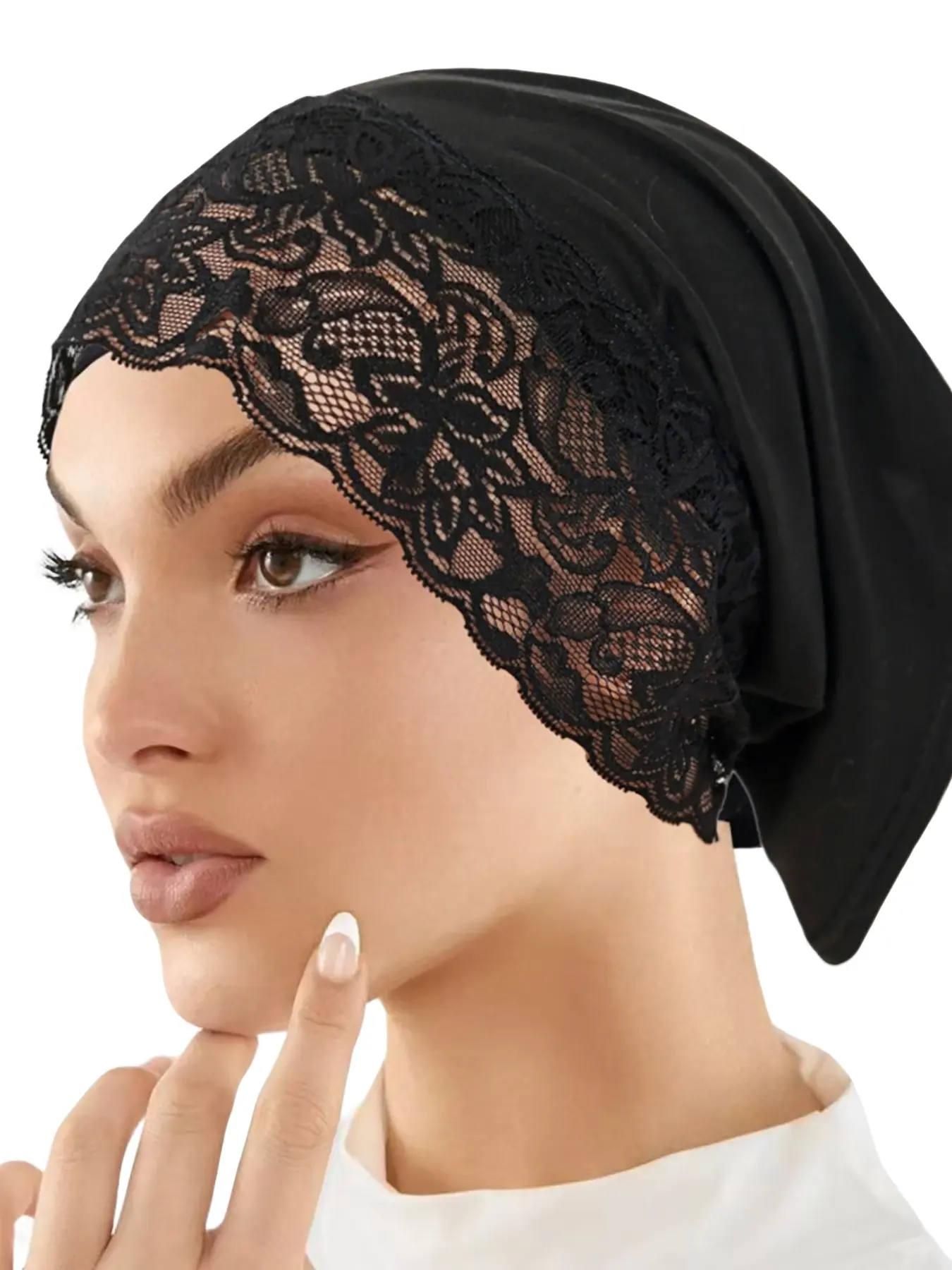 Women‘s Lace Under Scarf Hijab Cap, Hijab Undercap, Breathable Soft Comfortable Elastic Pull On Headwrap, for Yoga Sleep Face Washing Home Use, All Seasons