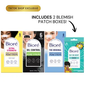 Bioré Pore Strip Variety Pack, Ultra Strength, Charcoal, Original Pore Strips, TikTok Exclusive with 2 Blemish Patch Box GWP!