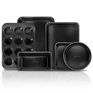 6-Pieces Stackable Non-Stick Bakeware Set - Black | Carbon Steel Baking Pan Set - Heat Resistant Up to 446°F, Dishwasher Safe - Ideal for Home Baking Cake, Cookies, Lasagna & More