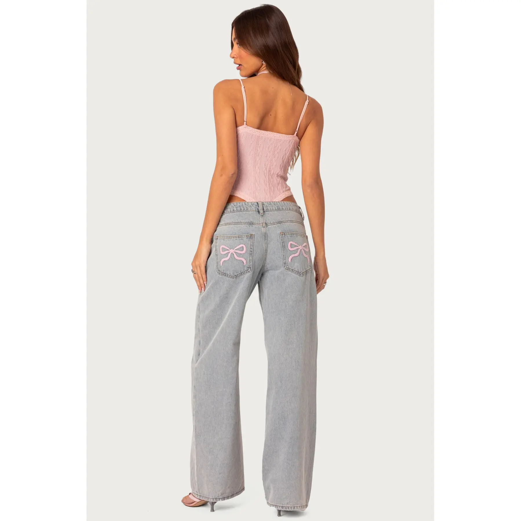Bow Pocket Low Rise Baggy Jeans