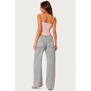 Bow Pocket Low Rise Baggy Jeans