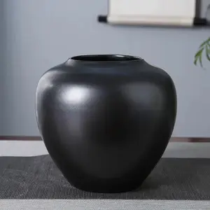 7” Black Ceramic Vase – Modern Matte Finish, Rounded Body with 4” Opening – Decorative Vase for Flowers & Home Styling
