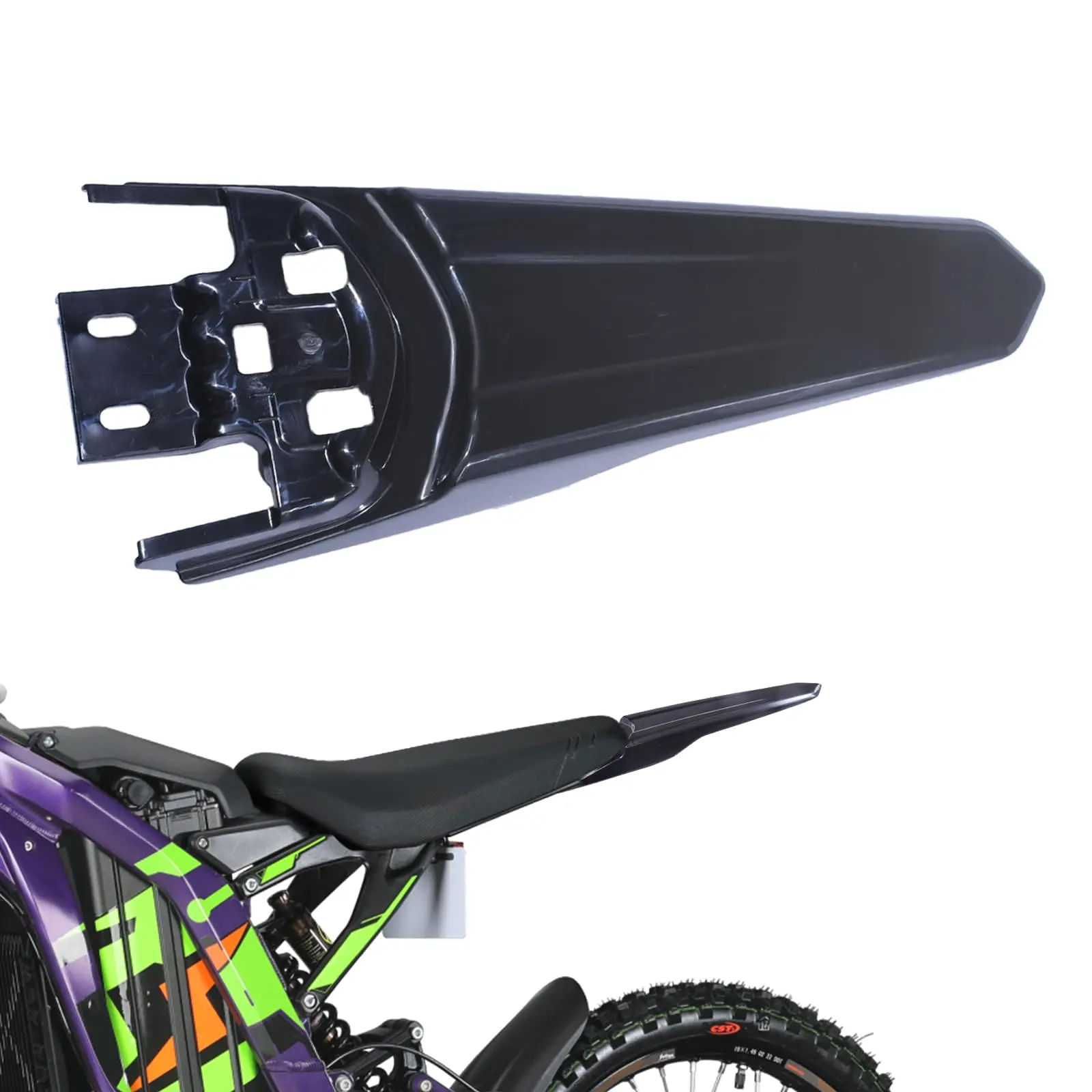 Black Imitation Carbon Fiber Extended Rear Fender for Surron Light Bee X, Longer Tail Guard for Segway X160/X260, Motorcycle Parts with Easy-Clean Plastic Surface, Longer Rear Splash Defense, Few-Min Screw Mount, Splash Reduced