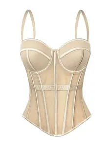 Elegant Mesh Sheer Bone Corset Top, Slimming Bodycon Tank Top for Parties, Stage Performance, Women's Fashion