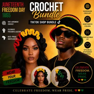 Juneteenth Bundle- Couples Matching Set (Ruffle Crochet Headband + Crochet Bucket Hat)