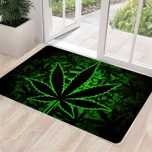 Psychedelic Cannabis Leaf Doormat, Cool Neon Green Weed Design Entrance Rug, Highly Absorbent Floor Mats, Anti-slip Quick drying Soft Carpets, Suitable for Multi-scenario, Indoor Outdoor Entrance Carpet Home Decor, Home Decorative Rugs