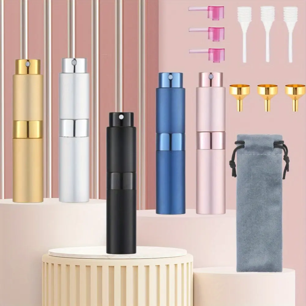 5 Pieces Pocket Perfume Dispenser Set, Refillable Empty Small Spray Bottle for Travel, Portable Mini Perfume Atomizer Makeup Container Set Makeup Tool Set