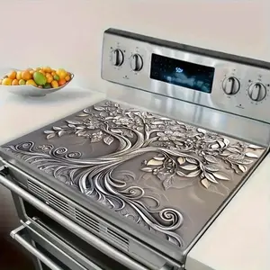 Silver Steel Tree Pattern Stove Cover Protector, Heat Resistant Non-slip Scratch Free Stove Cover, Easy To Clean Stove Top Cover for Kitchen Stove Plate