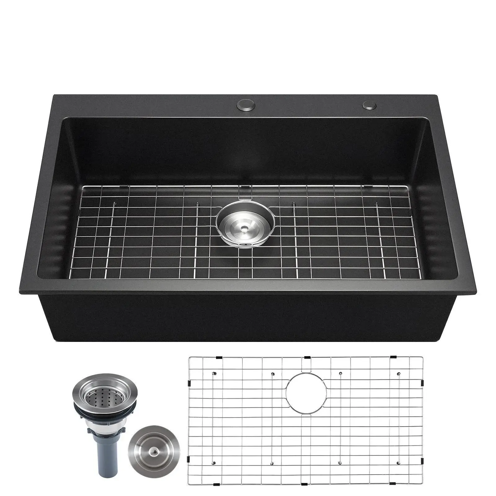 【Summerfinds】VEVOR 33 inch Kitchen Sink Workstation,  Top Mount Granite Sinks, Drop-In Single Bowl Farmhouse Basin with Multiple Accessories, Household Dishwasher Sinks for RV, Prep Kitchen, and Bar (Black)