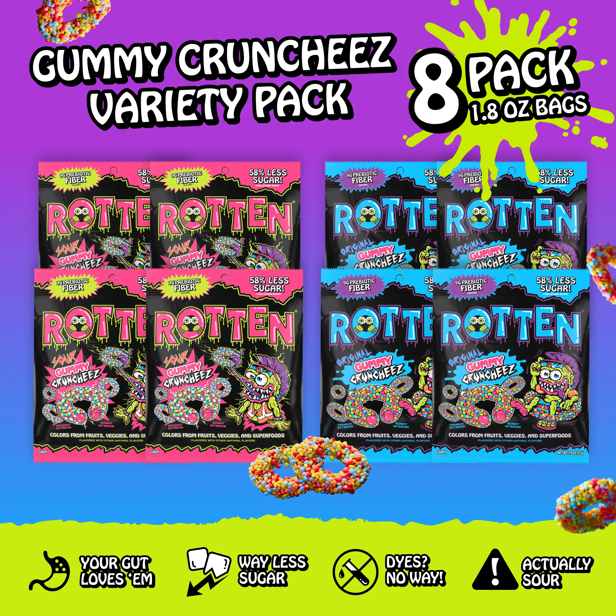 Gummy Cruncheez Solo Size (1.8oz) - Original, Sour and Combo Flavors