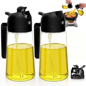 Oil Sprayer for Cooking 2pcs,2 in 1 Oil Dispenser and Oil Sprayer Kitchen Gadgets-16oz Glass Oil Spray Bottle,Mist Olive Oil Dispenser for Kitchen,Air Fryer,Salad, Grill Utensils Kitchenware