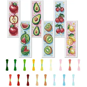 Fruit Themed Cross Stitch Bookmark Kit, Embroidery Craft, 6 Counts Printed Cross Stitch Cloth & Embroidery Thread and 1 Count Random Color Threader & 1 Count Instruction , DIY Cross Stitch Kit for Beginners & Handmade Lovers