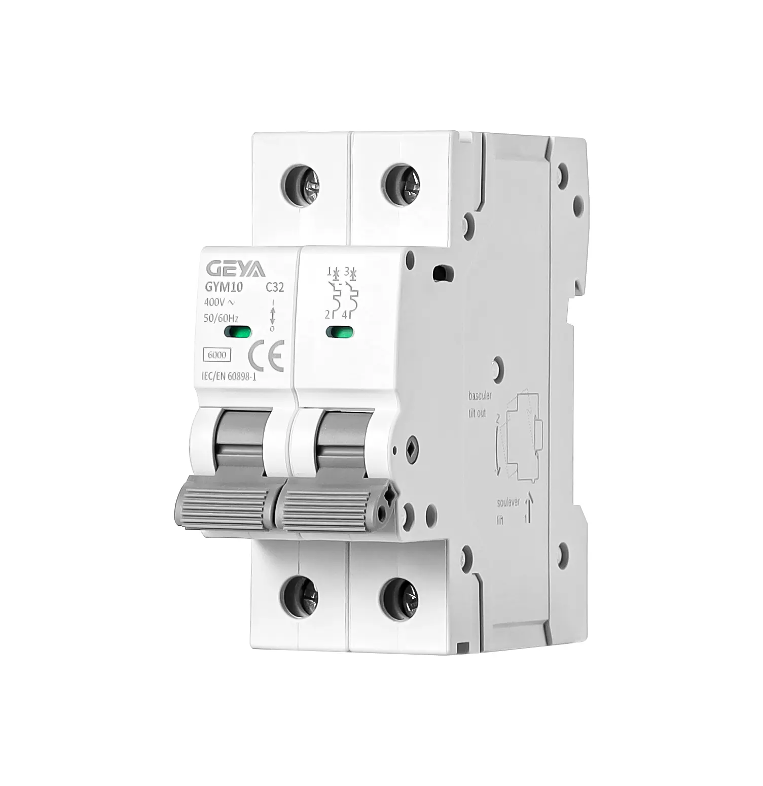 GEYA 2 Pole 32A Miniature Circuit Breaker MCB, AC 120V/240V DIN Rail Mount Circuit Breaker, Thermal Magnetic Protection, C32 Double Pole Electrical Switch for Solar System, Home Distribution Box & Industrial Applications