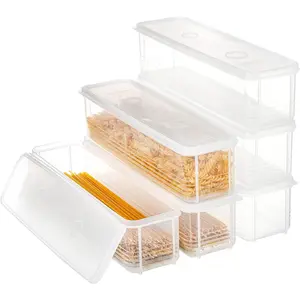 Set of 6 Airtight Pasta Storage Containers with Lid, Rectangular Sealed Spaghetti Noodle Canisters Chopstick Storage Box for Refrigerator Kitchen Pantry, 3" x 12" x 3", BPA-FREE