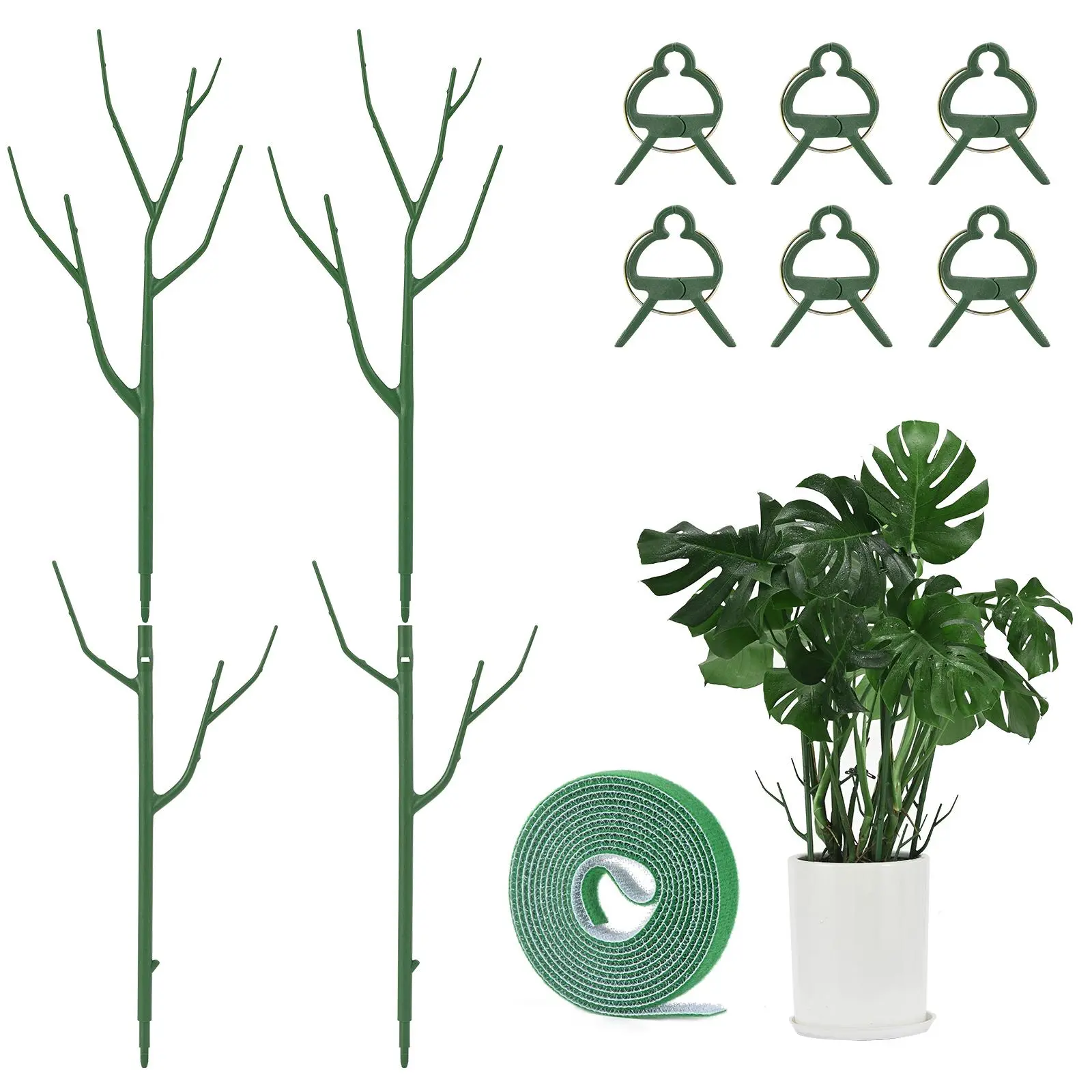 Yhtpouqe Plant Support Stakes, Plant Stakes for Indoor and Outdoor Plants. 28inch Plant Sticks with Extension Poles, Plant Clips, Plant Ties for Potted Monstera Plants, Climbing Plants