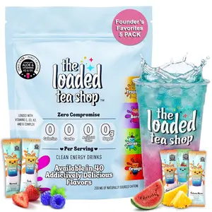 The Loaded Tea Shop Energy Drink Mix Sticks, Founder’s Favorites 5 Pack, Sugar-Free, Zero Calories, 200mg Natural Caffeine, No Artificial Colors/Flavors, Powder Packets w/ B Vitamins - Energy Drink Alternative