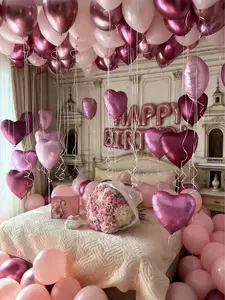 93pcs Pink Balloon Set for Party Baby Shower Wedding Anniversary Home Decor with 16 Inch Heart Shaped & Metallic Balloons PE & Latex Material Multicolor Balloons Ideal for Photo Booth Backdrop