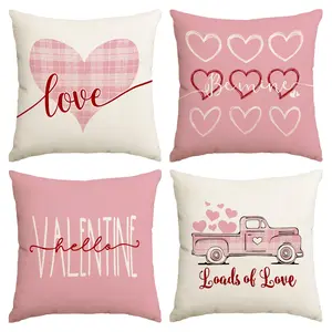4pcs Valentine's Day Pillow Cover, Red Romantic Sweet Love Printed Cushion Cover 18x18 inches, Valentine's Day, Wedding Anniversary, Wedding, Couple Room Living Room Sofa Bedroom Seat Decoration Pillow Cover (without pillow core)