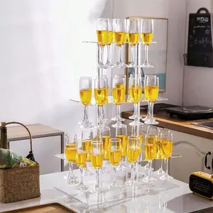 Acrylic Champagne Tower Display Stand, 1pc Clear Champagne Glass Holder, Modern Wine Glass Display Rack for Wedding Party, Kitchen Accessories, Rack Only