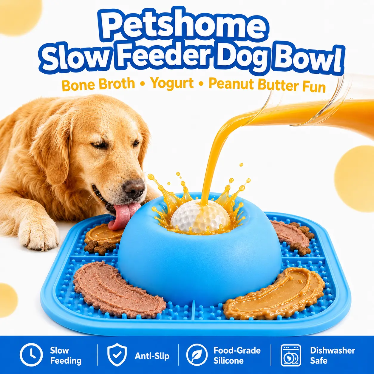 Petshome Slow Feeder Dog Bowl Silicone, Anti-Slip Lick Mat for Liquid Treats Bone Broth Yogurt Peanut Butter, Interactive Anti-Gulp Bowl for Dogs Puppies Cats, Anxiety Relief Post-Op Enrichment Toy, Dishwasher Safe Pet Supplies #DogTok #PetLovers