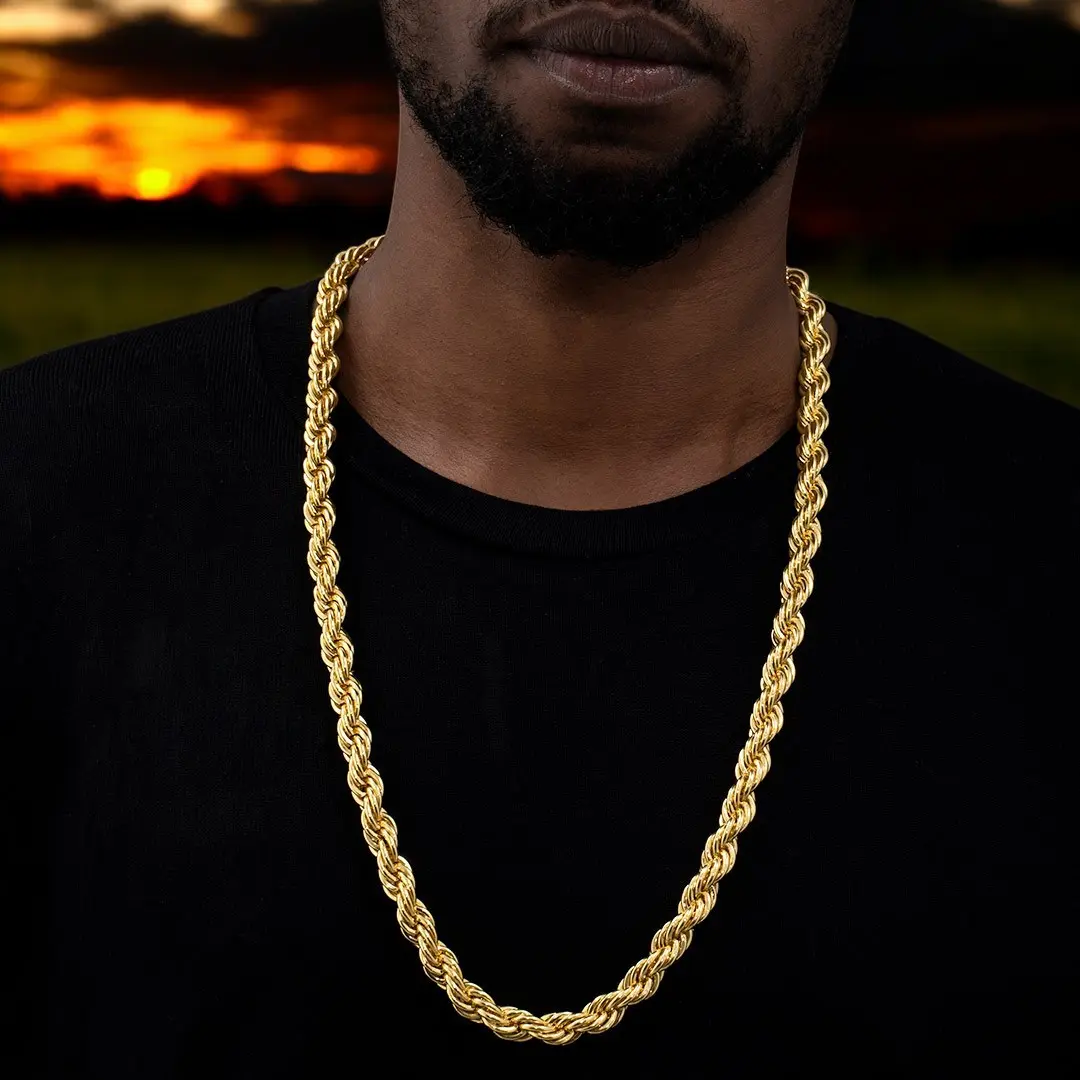MaxBling81 Men's Chunky Rope Chain Necklace, 90's Hip Hop Style, 14K Gold Plated, 10mm Thick, 24" or 30" Length, Fashion Costume Jewelry Accessory, Chunky Necklace