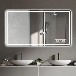 48x32 inch Bathroom Mirror with LED Lights Anti-Fog Lighted Vanity Mirrors for Wall Mounted 3-Colors 5 Level Dimmable Horizontal Vertical