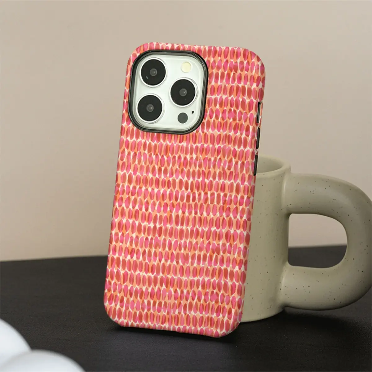 Pink Orange Scale Pattern 2-in-1 Glossy Smartphone Case - Durable, Shock-Absorbing Handheld Cellphone Protection for iPhone 12-17, 11, X, Samsung & Other Devices, Ideal Holiday Gift for Friends