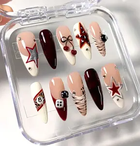 Handmade Billiard Dice Press On Nails: Y2K Almond Nail Design