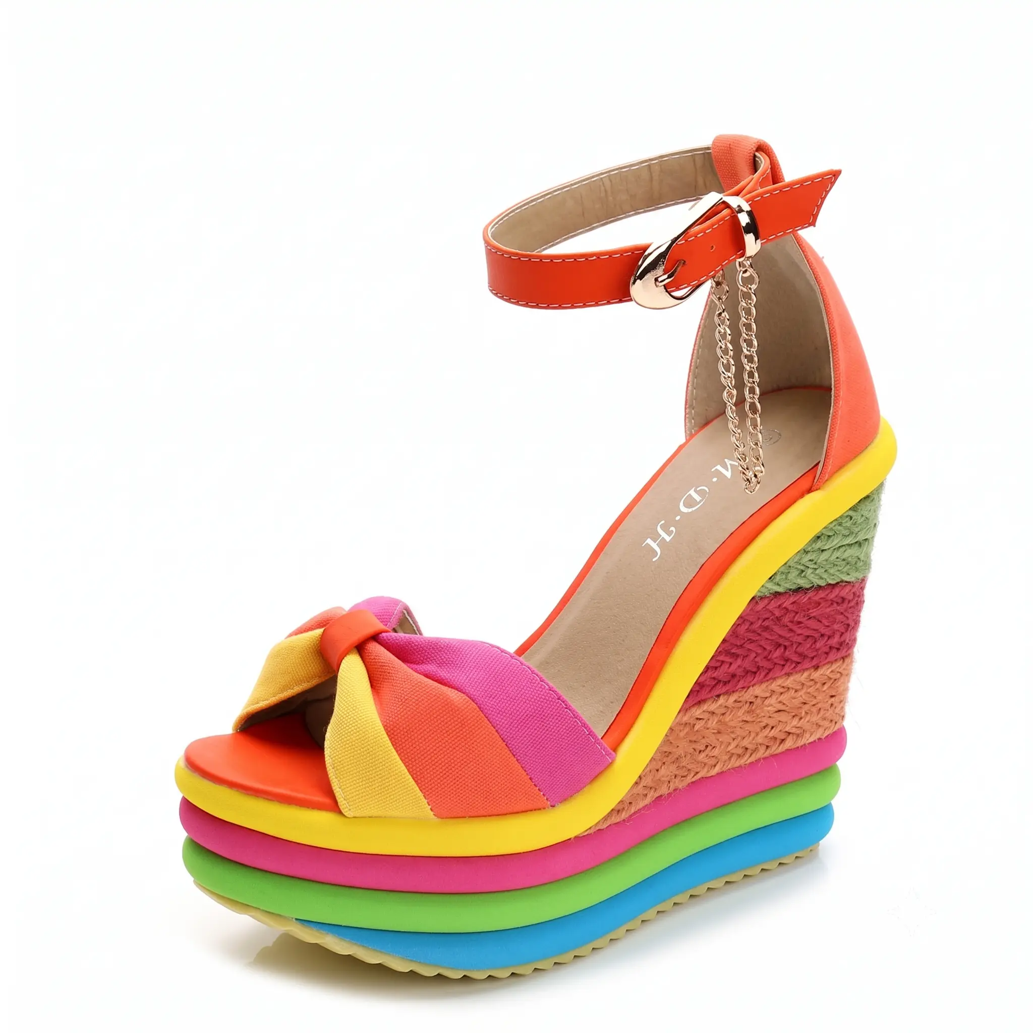 Women's Rainbow Platform Wedges Colorful Espadrille Sandals Ankle Strap High Heel Open Toe Colorblock Bowknot Shoes Summer Beach Vacation Resort Wear Boho Party Festival Clubwear Vibrant Statement Footwear