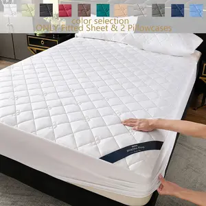 3-Piece Thick Waterproof Fitted Sheet Set, All-Season Non-Slip Mattress Protector, Luxury Plain Quilted Bed Cover, King/queen Size