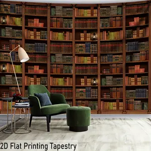 [2D Flat Printing] 1pc Ultra large size Knowledge Book Bookshelf Photo Background Cloth Wall Hanging Large Size Polyester Tapestry for Living Room Bedroom Office Home Room Party Decoration with Free Hanging Clips, 2D Flat