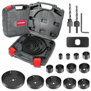 Hole Saw Set, 19 Counts, with 3/4"-6"(19-152mm) 13Pcs Saw Blades, 2 Mandrels, 2 Drill Bits, Ideal for Soft Wood, Plywood, Drywall, PVC Power Tools Grinders Hardware Industrial Metal Cutting