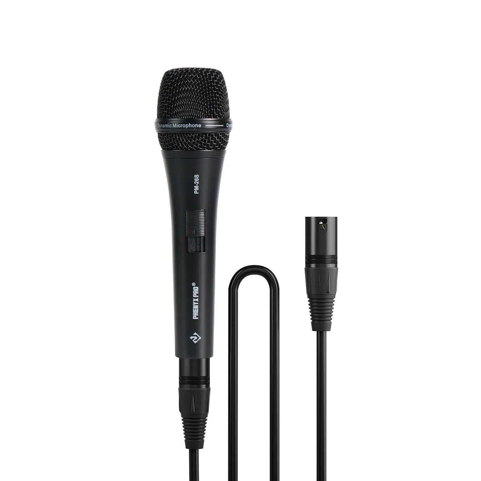 Phenyx Pro PM-26/26S Supercardioid Dynamic Vocal Microphone, Wired Handheld with 16.4 ft XLR Cable, Mic Clip, Storage Bag for Singing, Stage, Studio