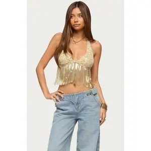 Edikted Women's Azura Sequin Fringe Bra Top