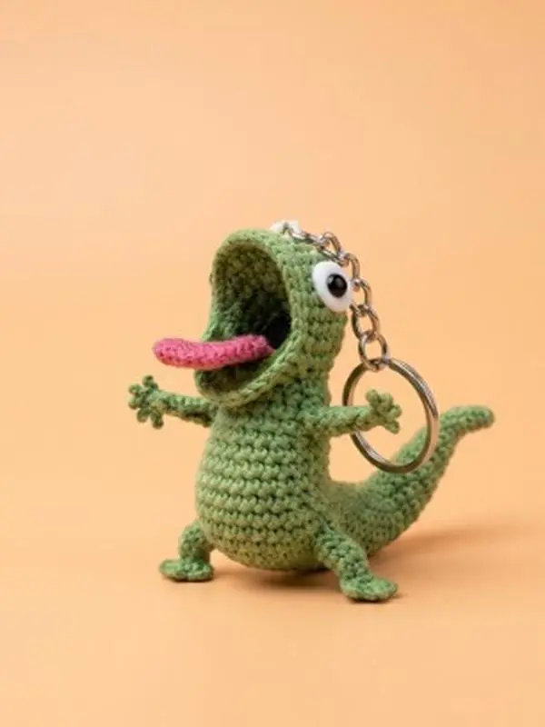 Handmade Crochet Funny Lizard Keychain - Quirky Amigurumi Chameleon Backpack Charm