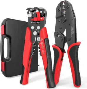 Wire Stripper and Crimping Tool Kit, AWG 24-10 Self-Adjusting Electrical Wire Stripping with AWG 22-10 Ratchet Wire Crimper for Heat Shrink Connectors